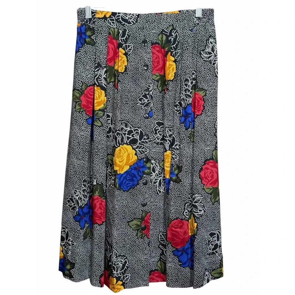 Vintage 90's Maxi Skirt 12 Floral Cottagecore Boho‎ Button Front Nolan USA